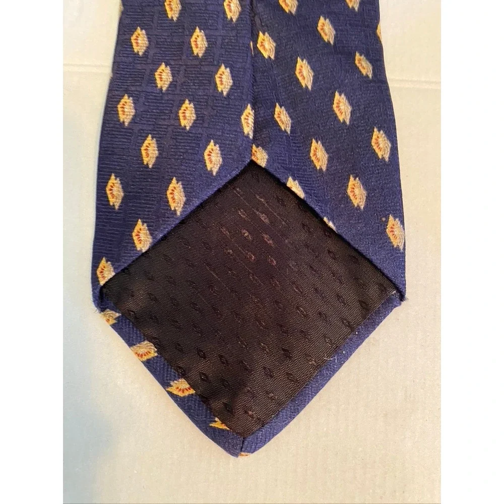 Umberto Bossi Roma Milano Mens Silk Tie Navy Blue Gold Geometric Diamond Pattern